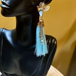 Betsey Johnson Crystal & Tassel Earrings NWT